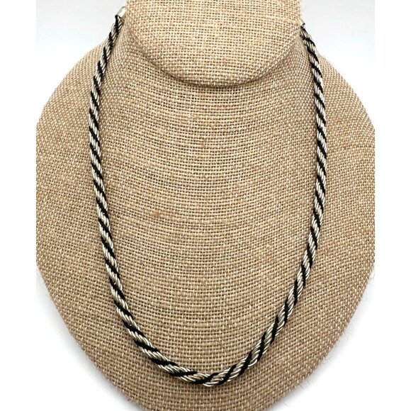 Vintage Silver & Black Twisted Rope Chain Necklace KR Logo - Picture 3 of 7